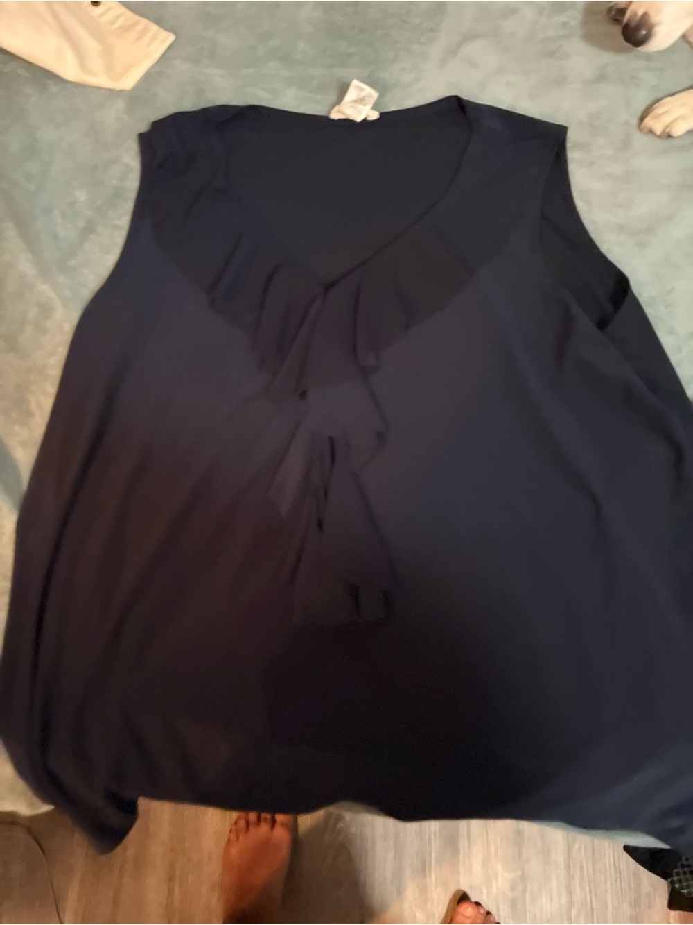 Sleeveless Ruffle V-Neck Blouse in Navy
